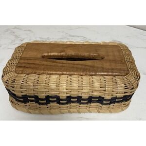 Vintage Boho Handmade Wicker Tissue Box Holder Basket With Wood‎ Cover Lid
